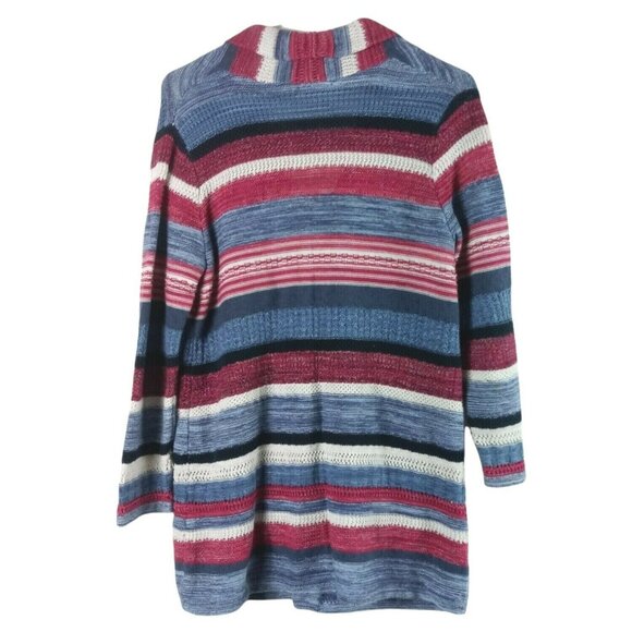 J Jill Cardigan Small Petite Stripe Cotton Linen Modal Pockets Shawl Collar - Picture 6 of 8